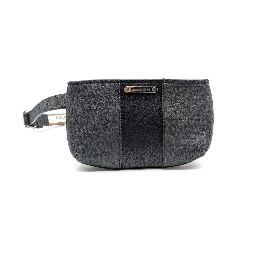 MICHAEL KORS logo center stripe faux-leather belt bag /fanny pack -Black -S/M